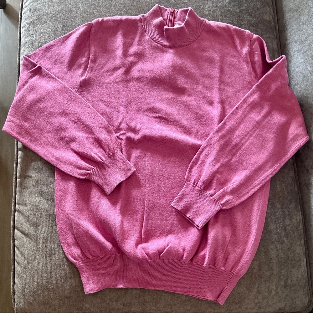 Vintage NICOLE SUMMERS 100% Cotton Pink Back Zip Mock Neck Turtleneck Sweater S